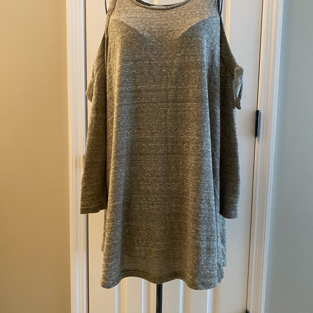 Beige/Brown Cold Shoulder Sweater/Dress
